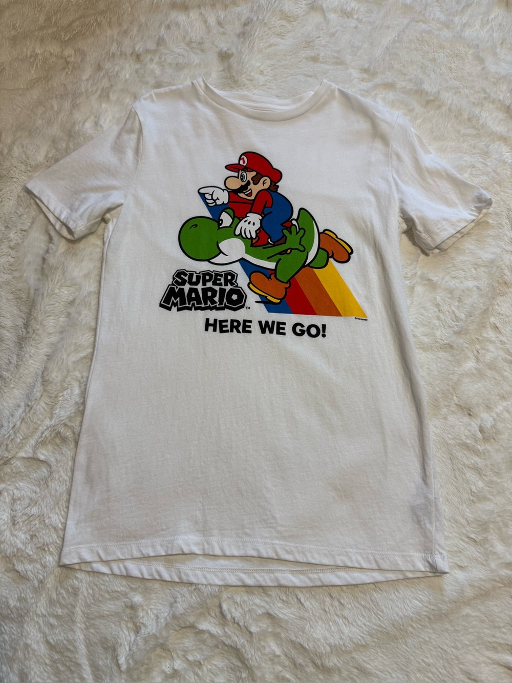 Old Navy Boys XXL 18 Super Mario Yoshi Rainbow Graphic Tee White NWOT